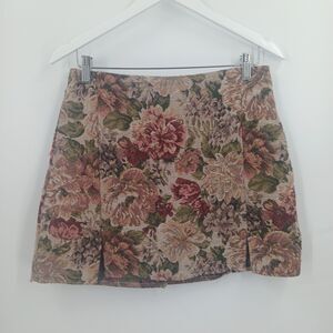 SHEIN Floral Tapestry Mini Skirt Women's Large Red Green Boho Coquette Chic